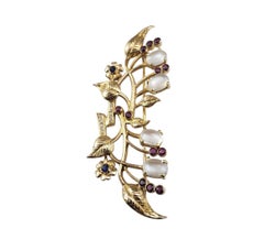 Or jaune 14 carats Broche florale multi pierres #22387