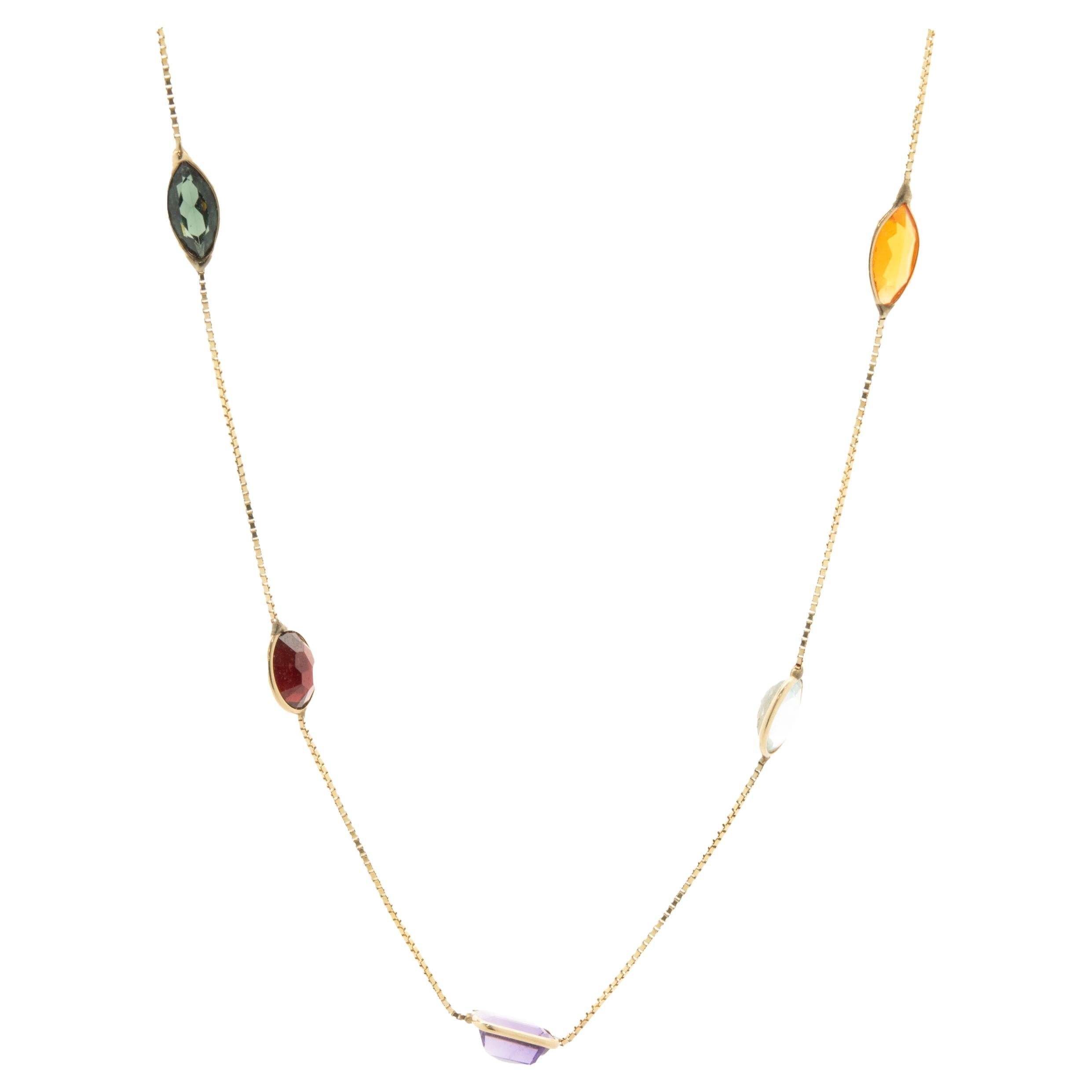 14 Karat Yellow Gold Multi Gemstone Multi Shape Bezel Set Necklace For Sale