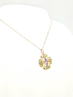14 Karat Yellow Gold Multi-Gemstone Pendant Necklace