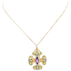 14 Karat Yellow Gold Multi-Gemstone Pendant Necklace