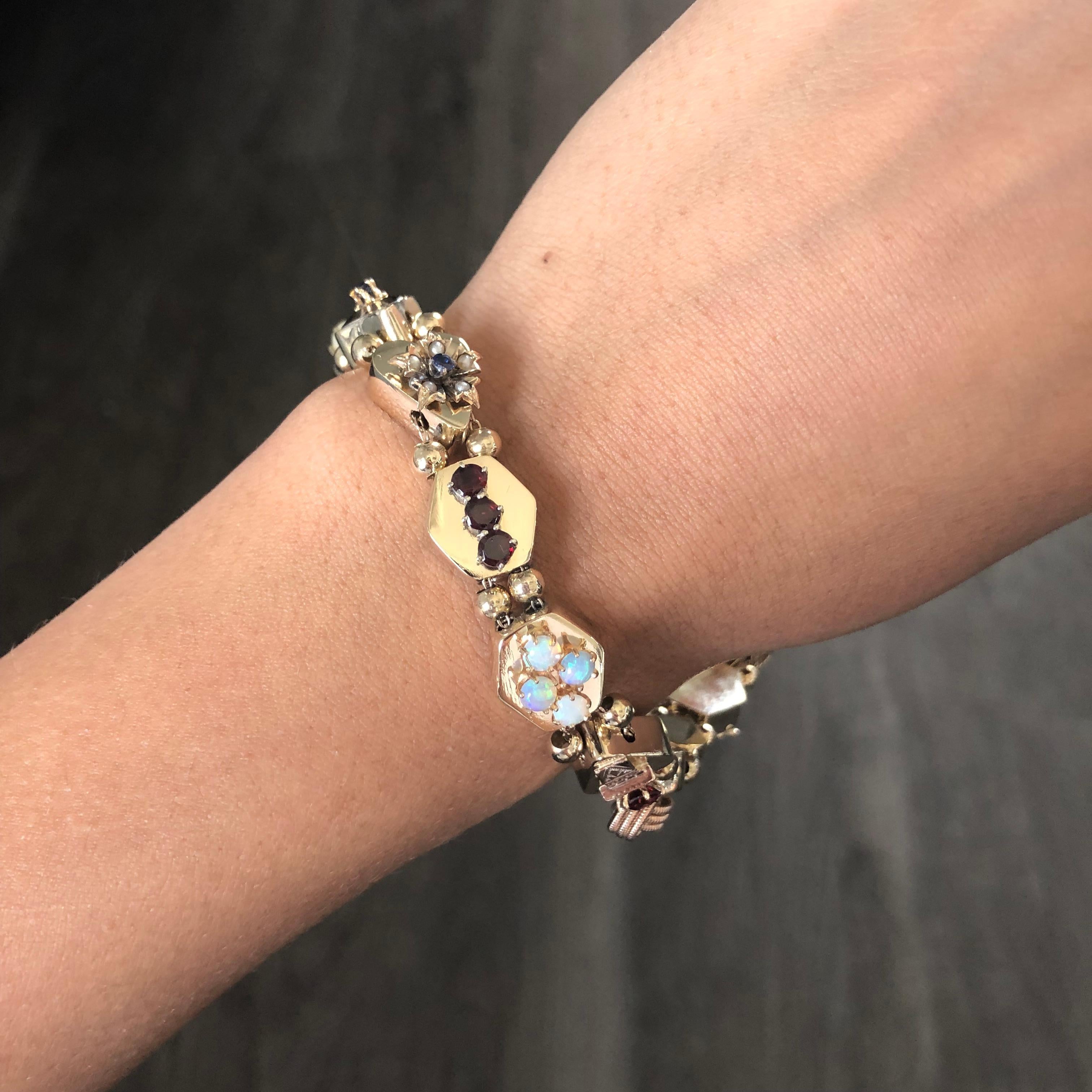 Bracelet Slide en or jaune 14 carats avec pierres multiples Pour femmes en vente