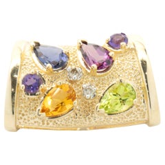 14 Karat Yellow Gold Multi Gemstone Slide Pendant