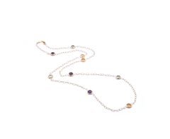14 Karat Yellow Gold Multi-Gemstone Station Necklace