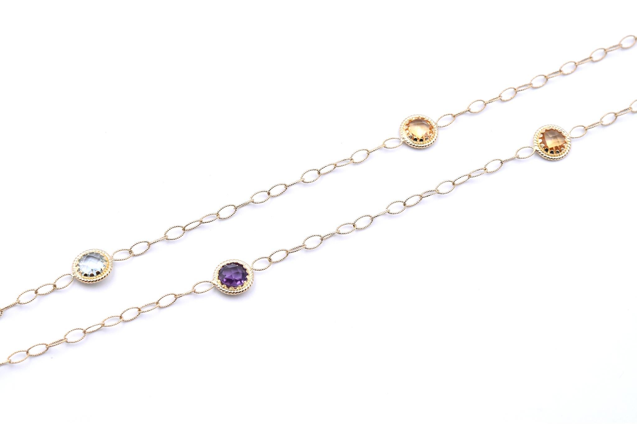 multi gemstone necklace in 14 karat yellow gold