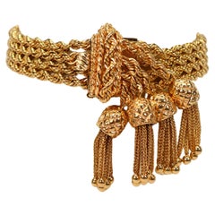 14 Karat Yellow Gold Multi Rope Chain Bracelet with Pineapple Charm Tassels