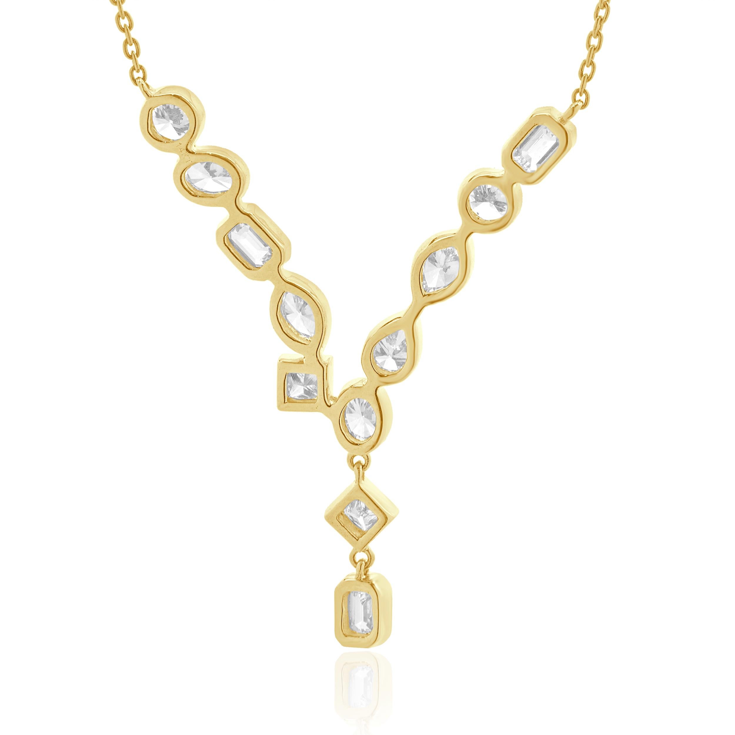 Taille mixte Collier goutte en or jaune 14 carats avec diamants de formes multiples en vente