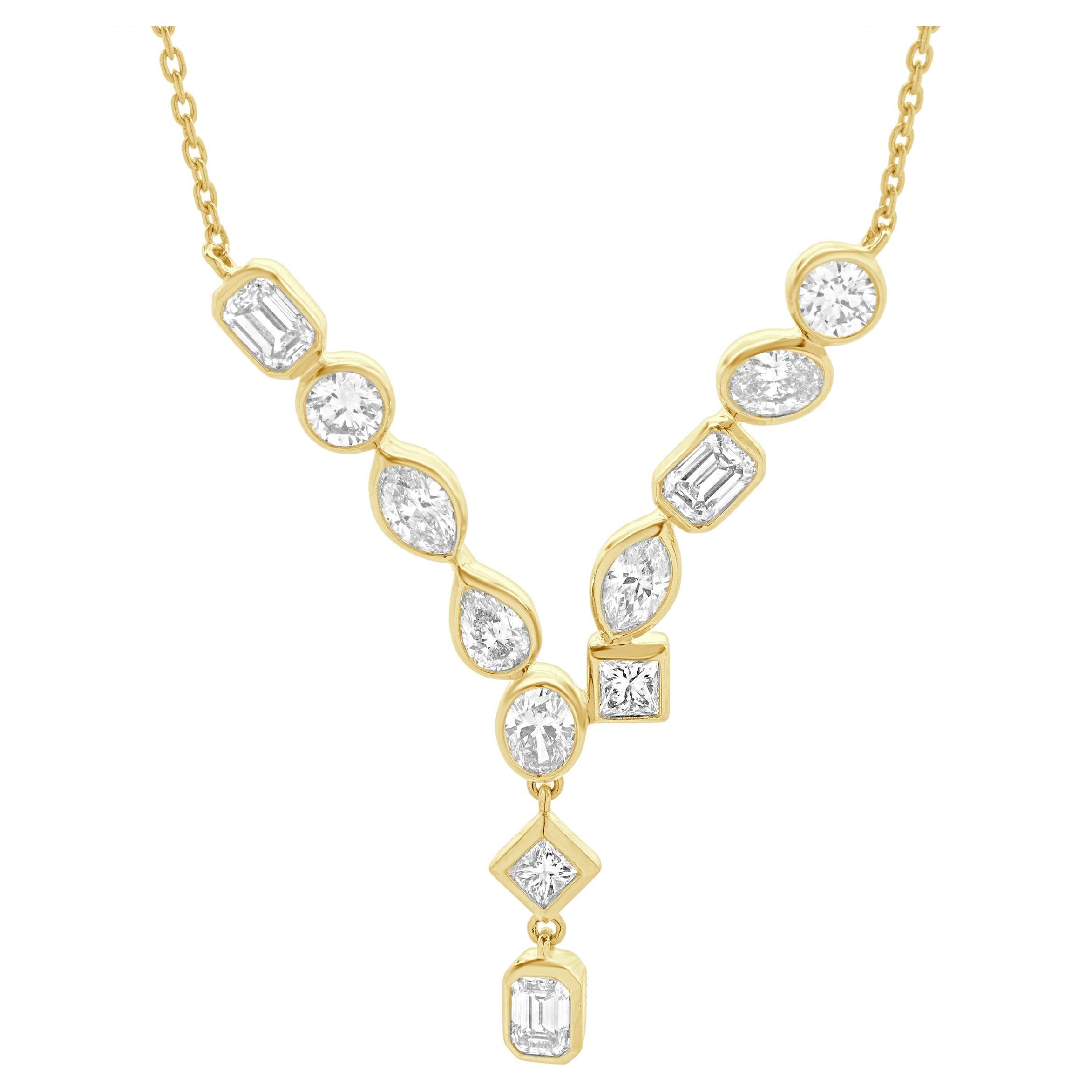 14 Karat Gelbgold Multi Shape Diamant-Tropfen-Halskette