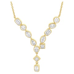 14 Karat Gelbgold Multi Shape Diamant-Tropfen-Halskette