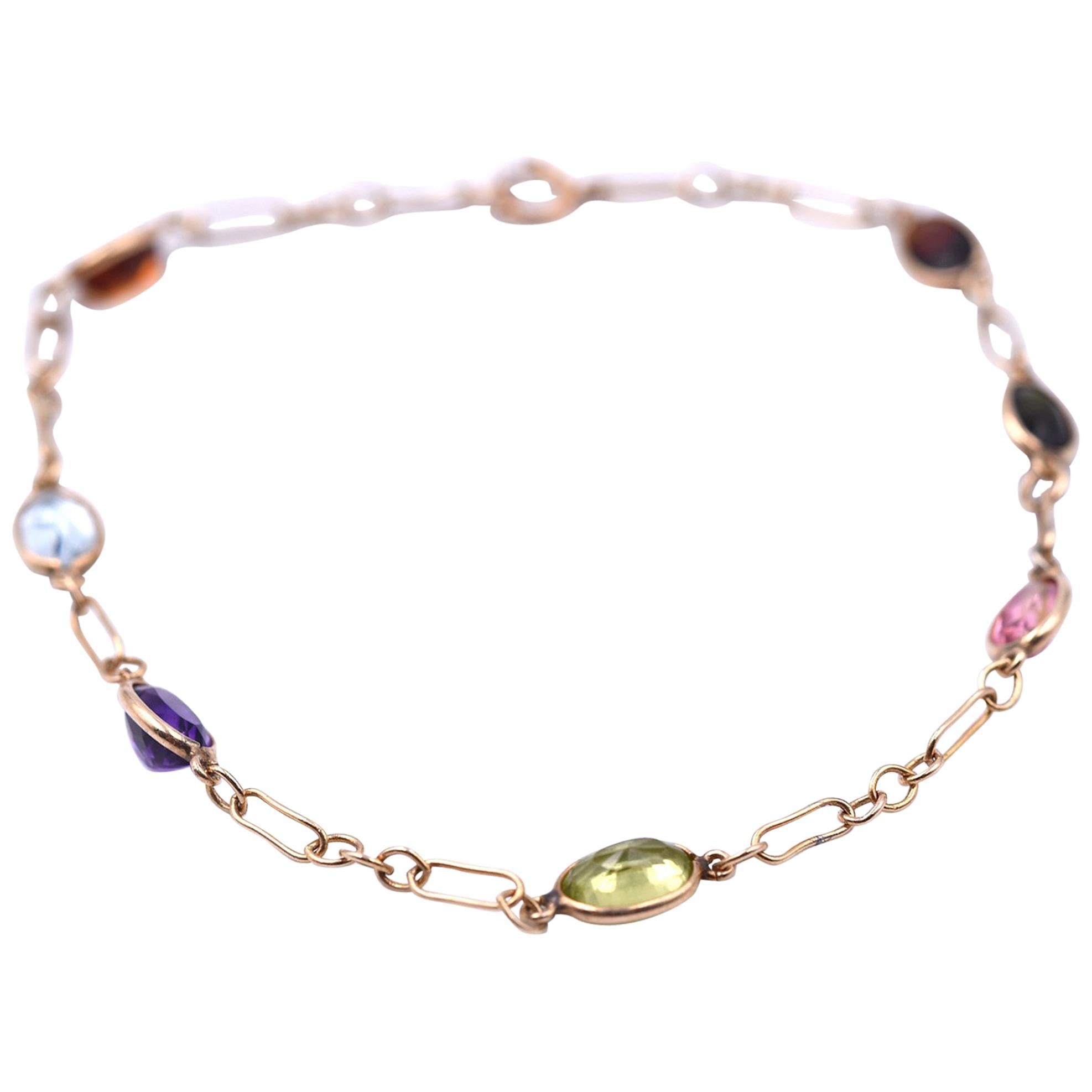 14 Karat Yellow Gold Multi-Stone Ankle Bracelet