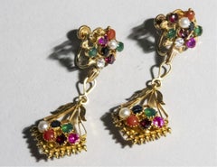 14 Karat Yellow Gold Multi Stone Chandelier Earrings