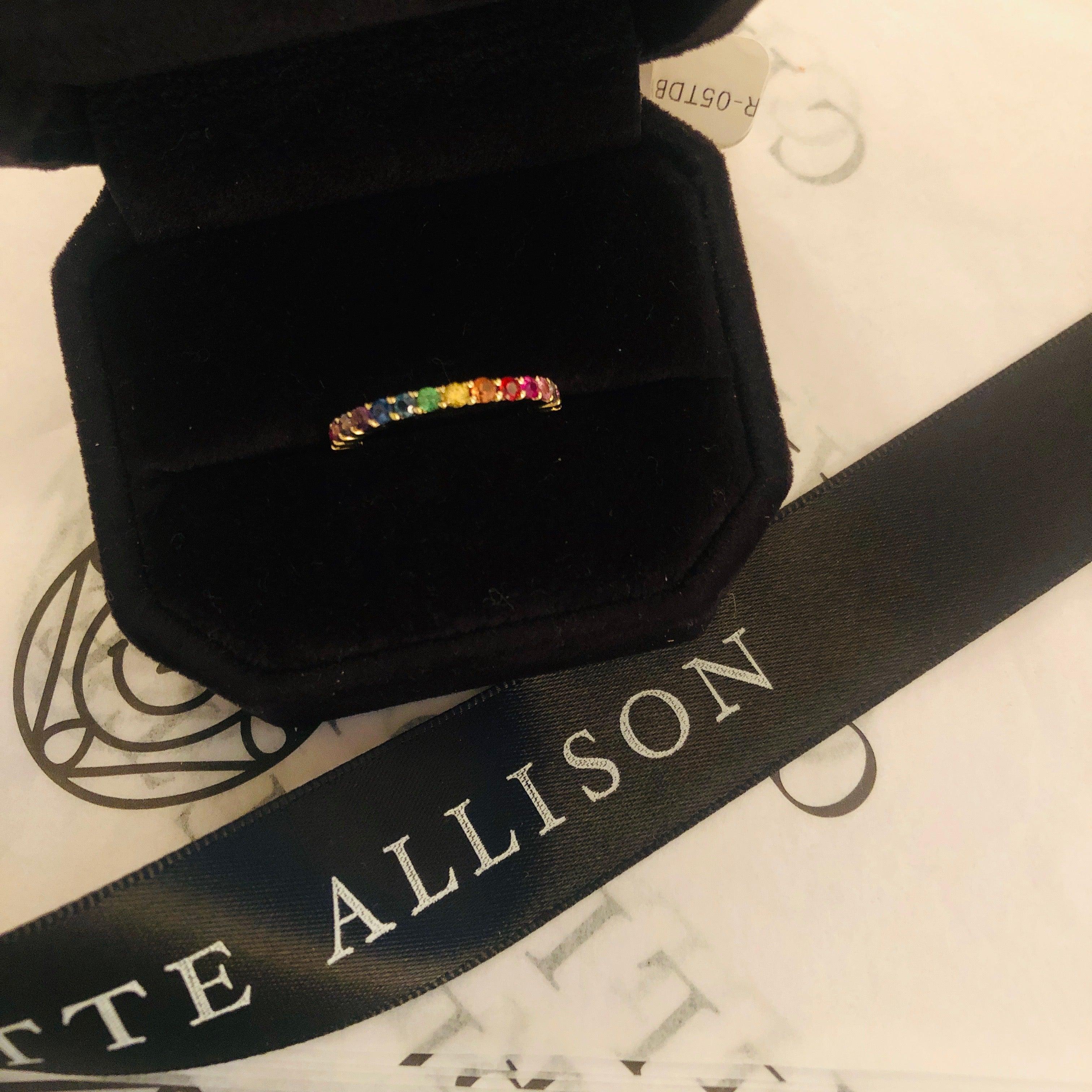 For Sale:  14 Karat Yellow Gold Multi Stone Rainbow Stacking Band 5