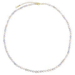 14 Karat Gelbgold Mehrfarbige Akoya-Zuchtperlen-Halskette mit dünnen Perlen