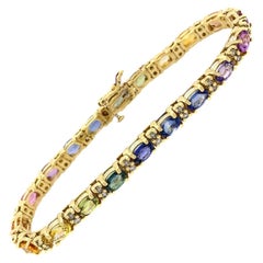 14 Karat Yellow Gold Multicolored 11.60 Carat Sapphire 1 Carat Diamond Bracelet