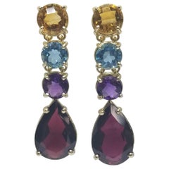 14 Karat Yellow Gold Multicolored Dangle Earrings