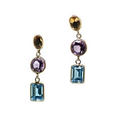 14 Karat Yellow Gold Multicolored Gemstone Dangle Earrings