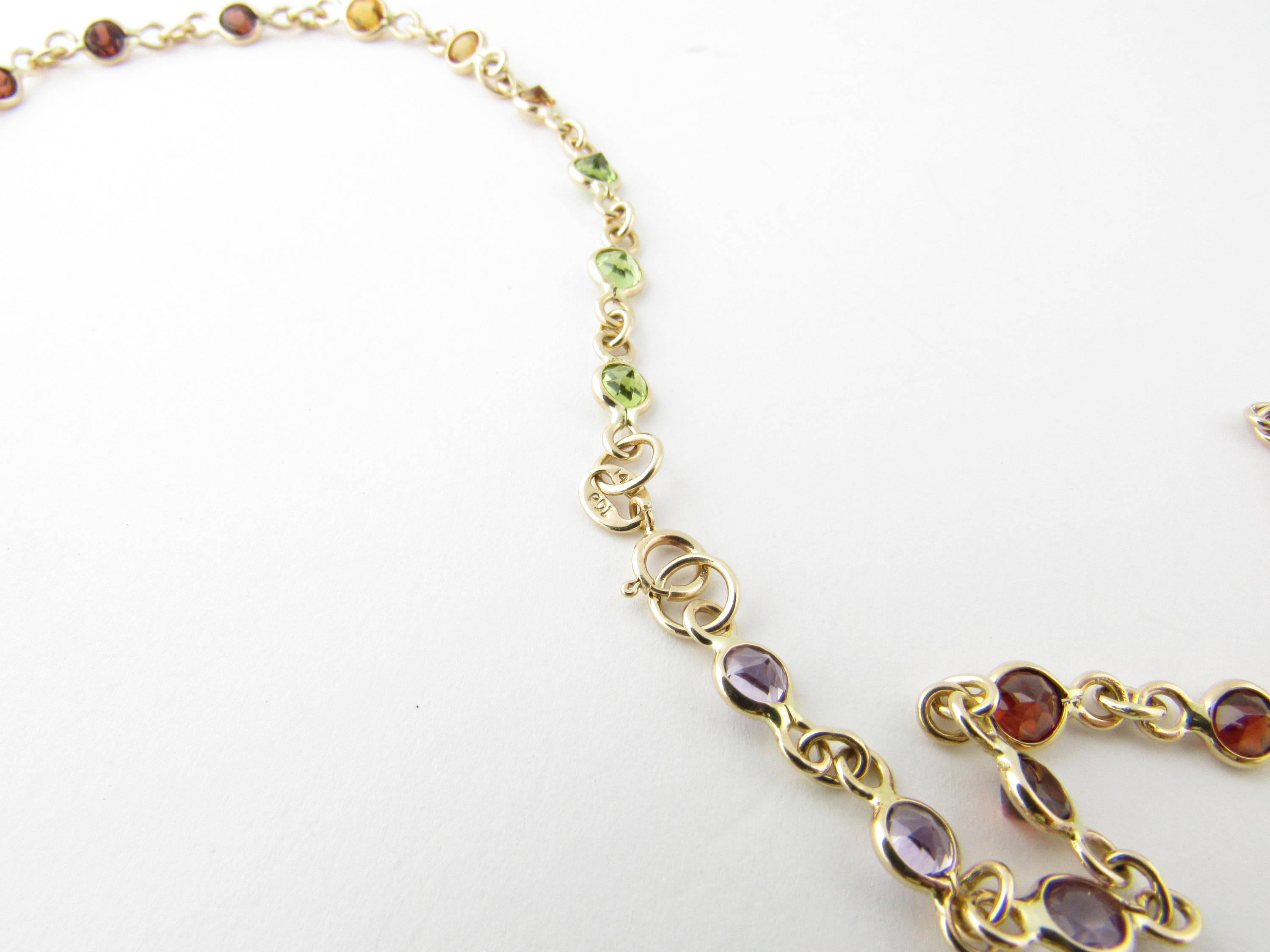 14 Karat Yellow Gold Multicolored Gemstone Necklace In Excellent Condition In Washington Depot, CT