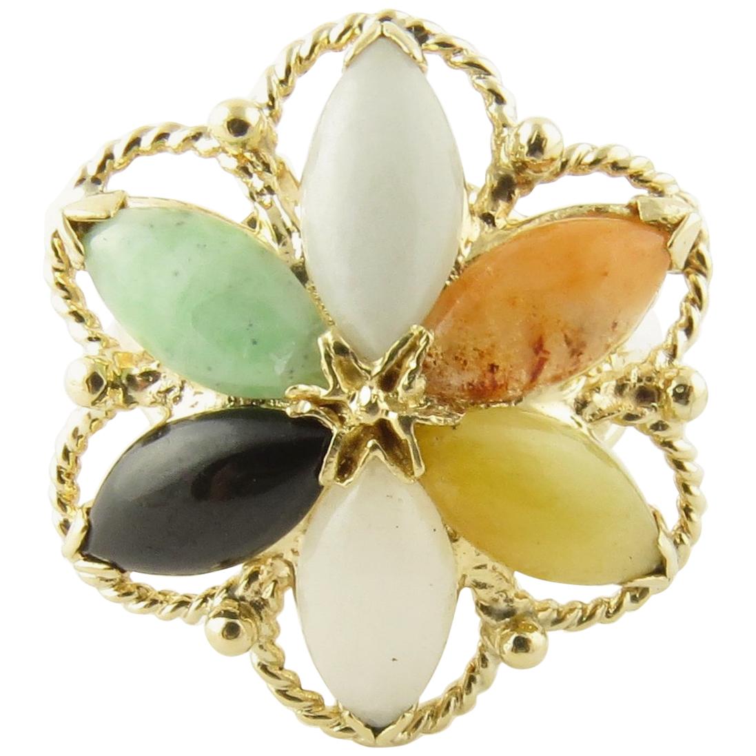 14 Karat Yellow Gold Multicolored Jade Ring
