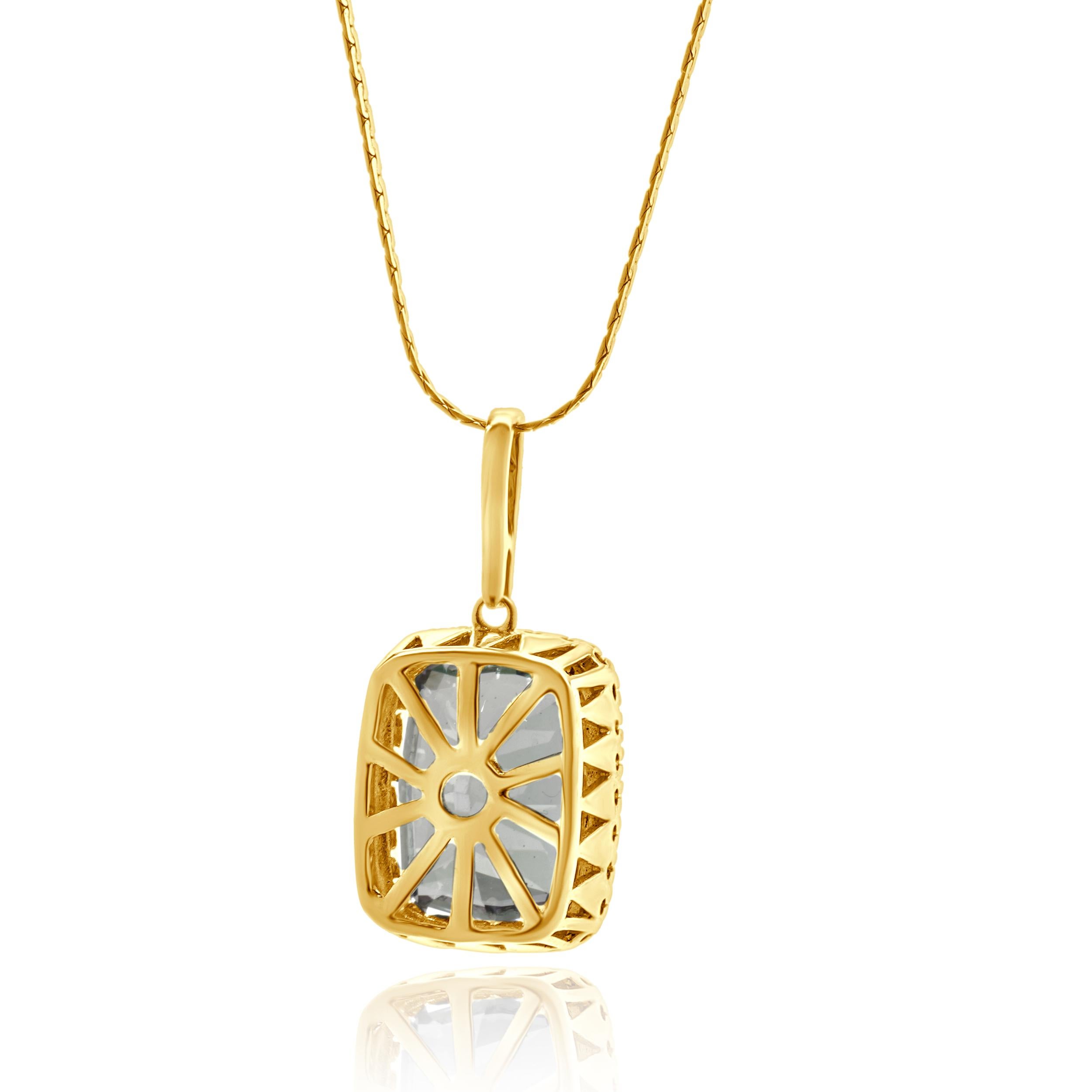 Emerald Cut 14 Karat Yellow Gold Mystic Topaz and Diamond Necklace For Sale