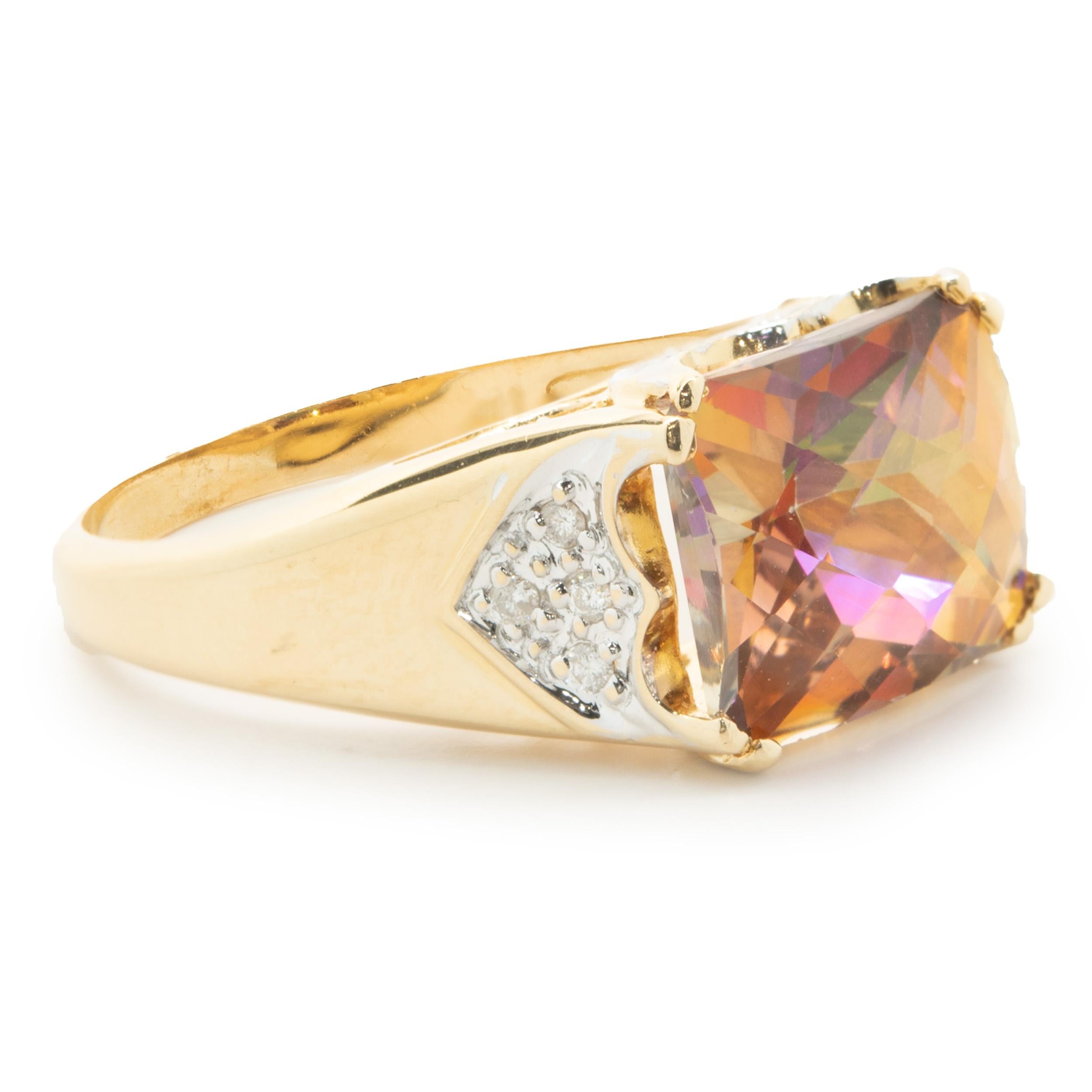 14 Karat Yellow Gold Mystic Topaz and Diamond Ring In Excellent Condition In Scottsdale, AZ