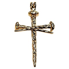 14 Karat Yellow Gold Nail-Form Cross Pendant, Sculptural Design, 40mm
