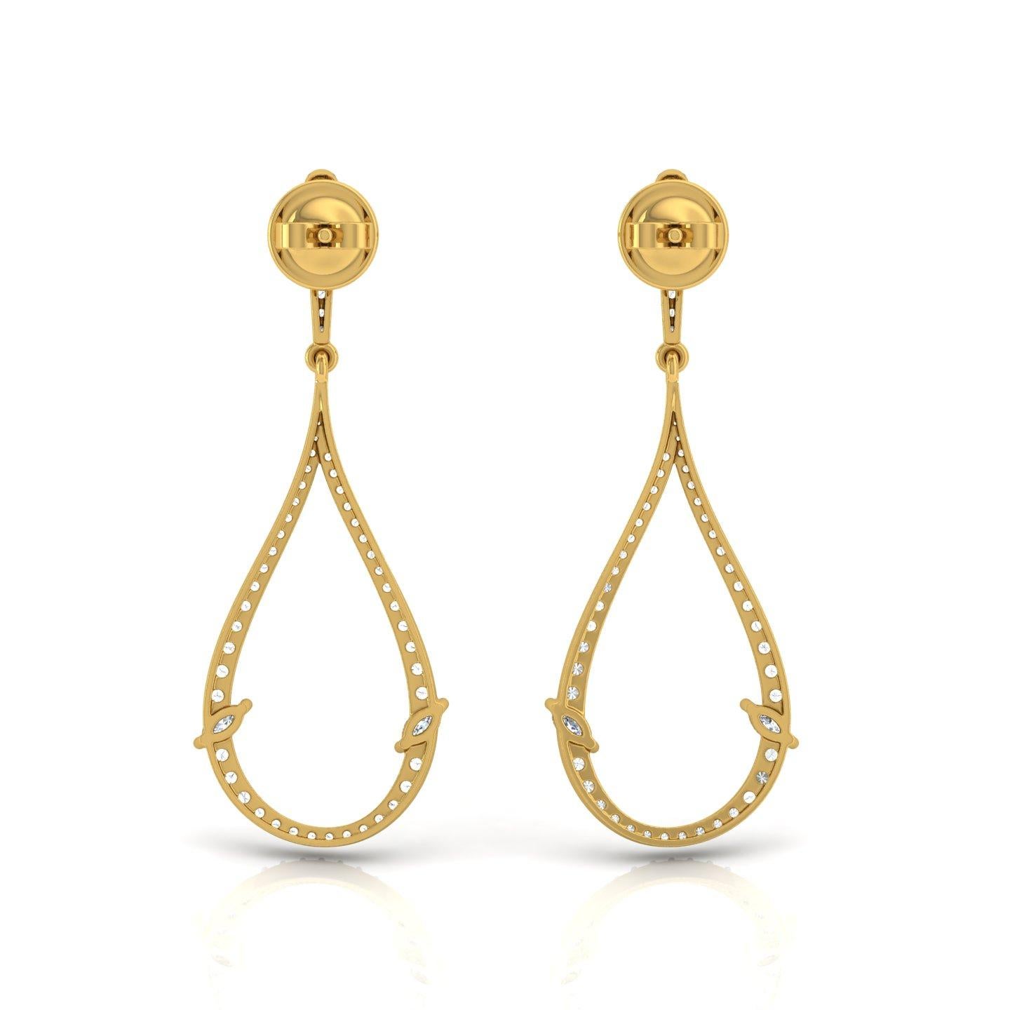 Item Code :- CNF-21042
Gross Wt. :- 4.62 gm
14k Solid Yellow Gold Wt. :- 4.38 gm
Natural Diamond Wt. :- 1.20 Ct.  ( AVERAGE DIAMOND CLARITY SI1-SI2 & COLOR H-I )
Earrings Size :- 45.18 x 16.86 mm approx.

✦ Sizing
.....................
We can adjust