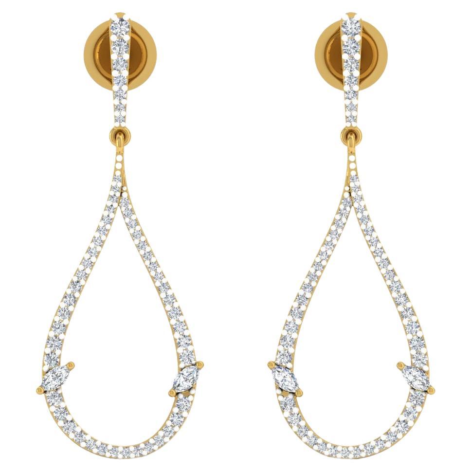 Pendants d'oreilles en or jaune 14 carats avec diamants marquises naturels de 1,20 carat