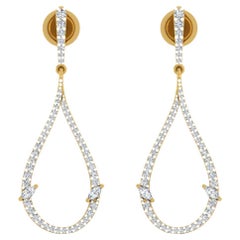 Pendants d'oreilles en or jaune 14 carats avec diamants marquises naturels de 1,20 carat