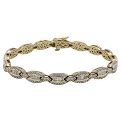 Bracelet de tennis en or jaune 14 carats avec diamants baguettes et ronds naturels