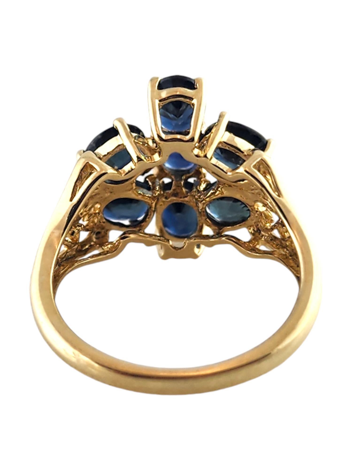 14 Karat Yellow Gold Natural Blue Sapphire & Diamond Ring Size 6 #19030 In Good Condition For Sale In Washington Depot, CT