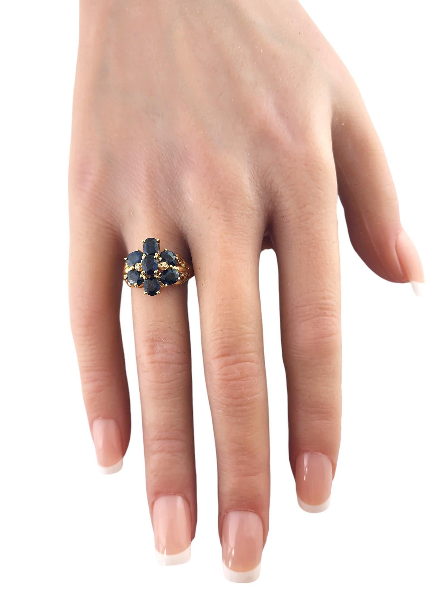 14 Karat Yellow Gold Natural Blue Sapphire & Diamond Ring Size 6 #19030 For Sale 2