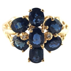 14 Karat Gelbgold Natürlicher blauer Saphir & Diamant Ring Größe 6 #19030
