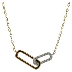 14 Karat Yellow Gold Natural Diamond Chain Link Pendant Necklace