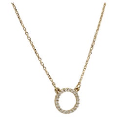 14 Karat Yellow Gold Natural Diamond Circle Pendant Necklace