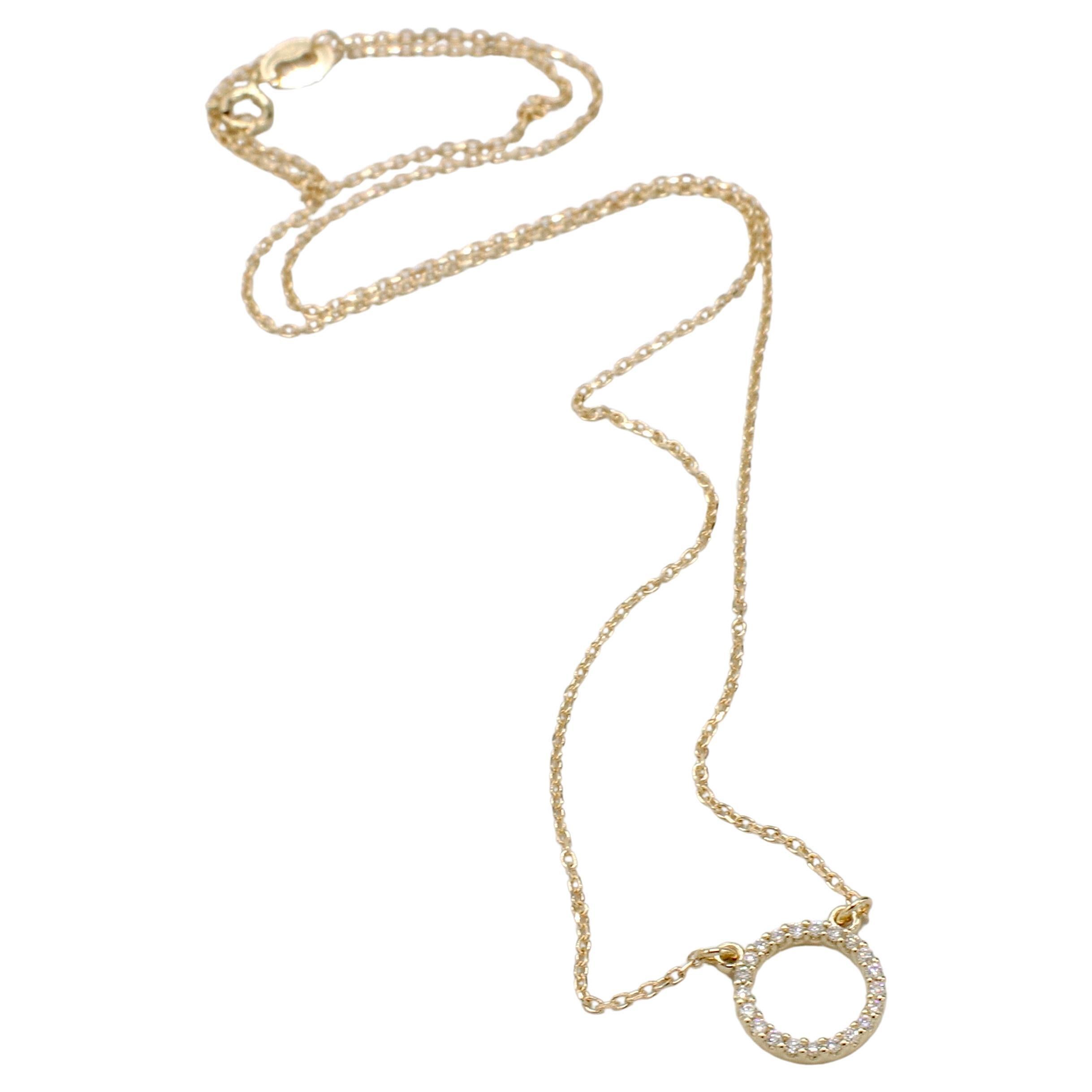 Modern 14 Karat Yellow Gold Natural Diamond Circle Pendant Necklace For Sale