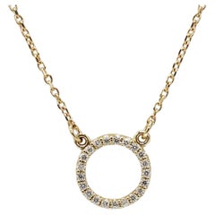 14 Karat Gelbgold Natürlicher Diamant Kreis Anhänger Halskette