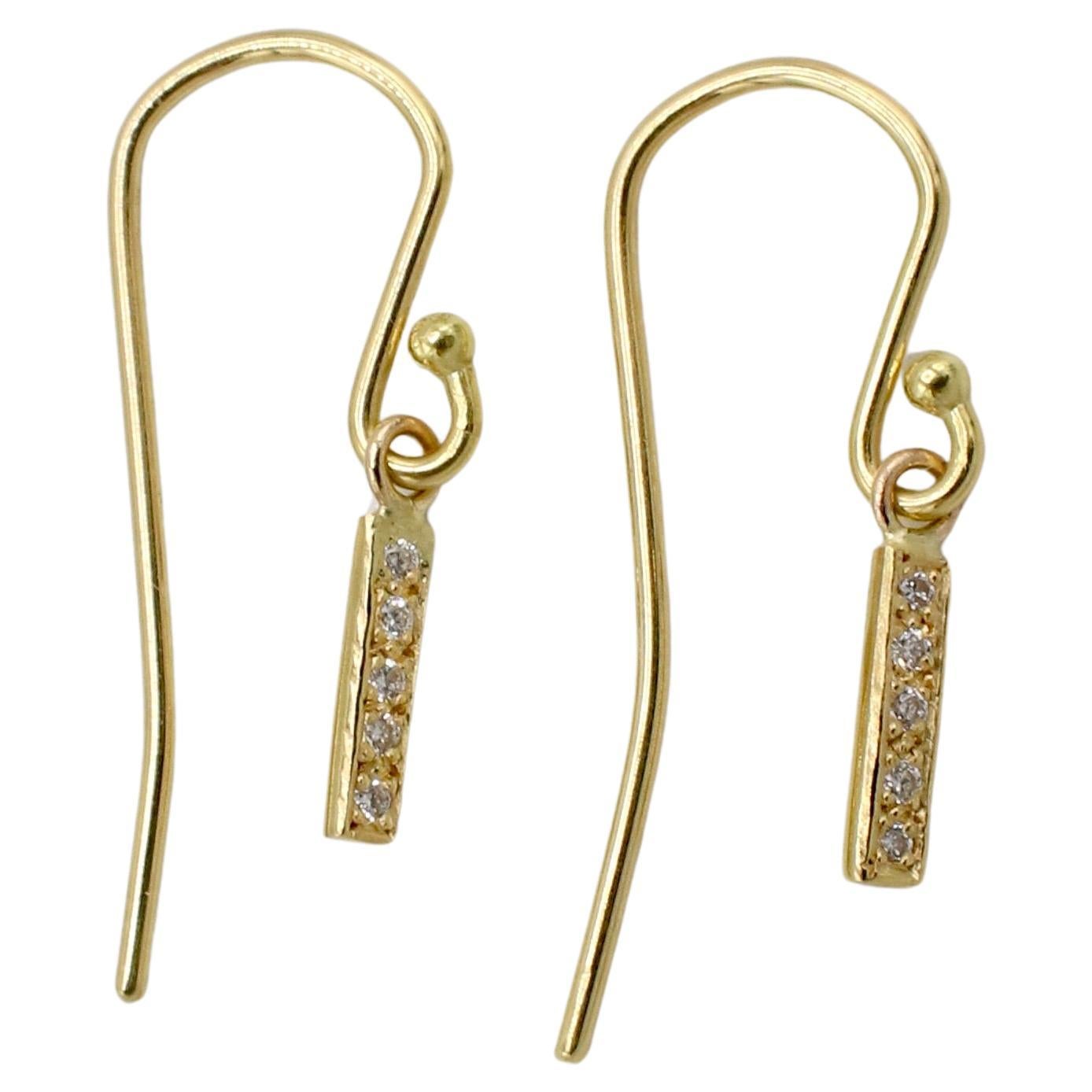 14 Karat Yellow Gold Natural Diamond Dangle Drop Earrings  For Sale