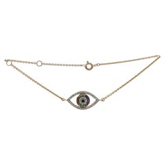 14 Karat Gelbgold Naturdiamant & Edelstein Evil Eye Chain Link Armband