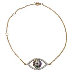 14 Karat Gelbgold Naturdiamant & Edelstein Evil Eye Chain Link Armband