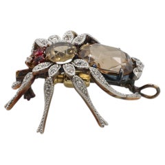 14 Karat Gelbgold Naturdiamant & Edelstein Fliegenkäfer Brosche Pin