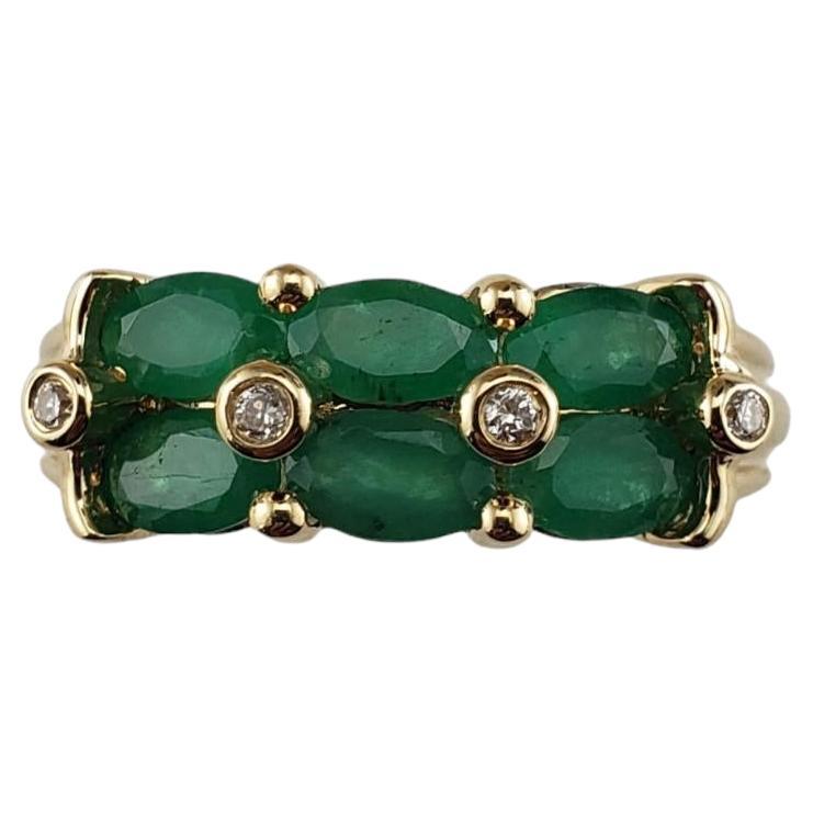 14 Karat Yellow Gold Natural Emerald and Diamond Ring Size 5.75 #19906 For Sale