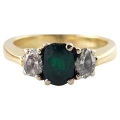 14 Karat Yellow Gold Natural Emerald and Diamond Ring Size 6-6.25 #16455