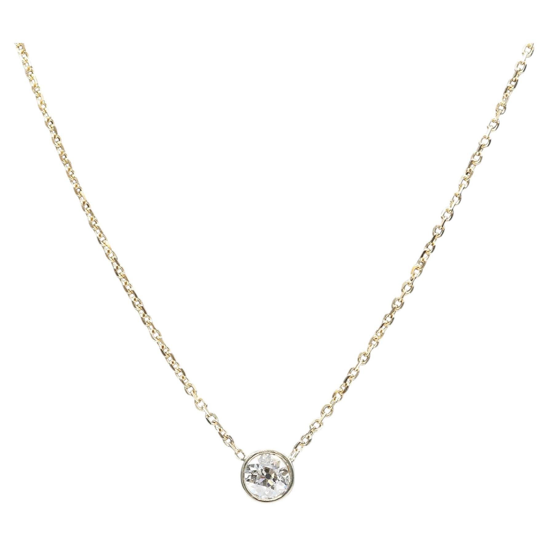 Collar con colgante de diamante natural de talla europea antigua, en oro amarillo de 14 quilates