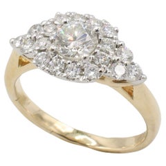 14 Karat Yellow Gold Natural Round Diamond Halo Engagement Ring