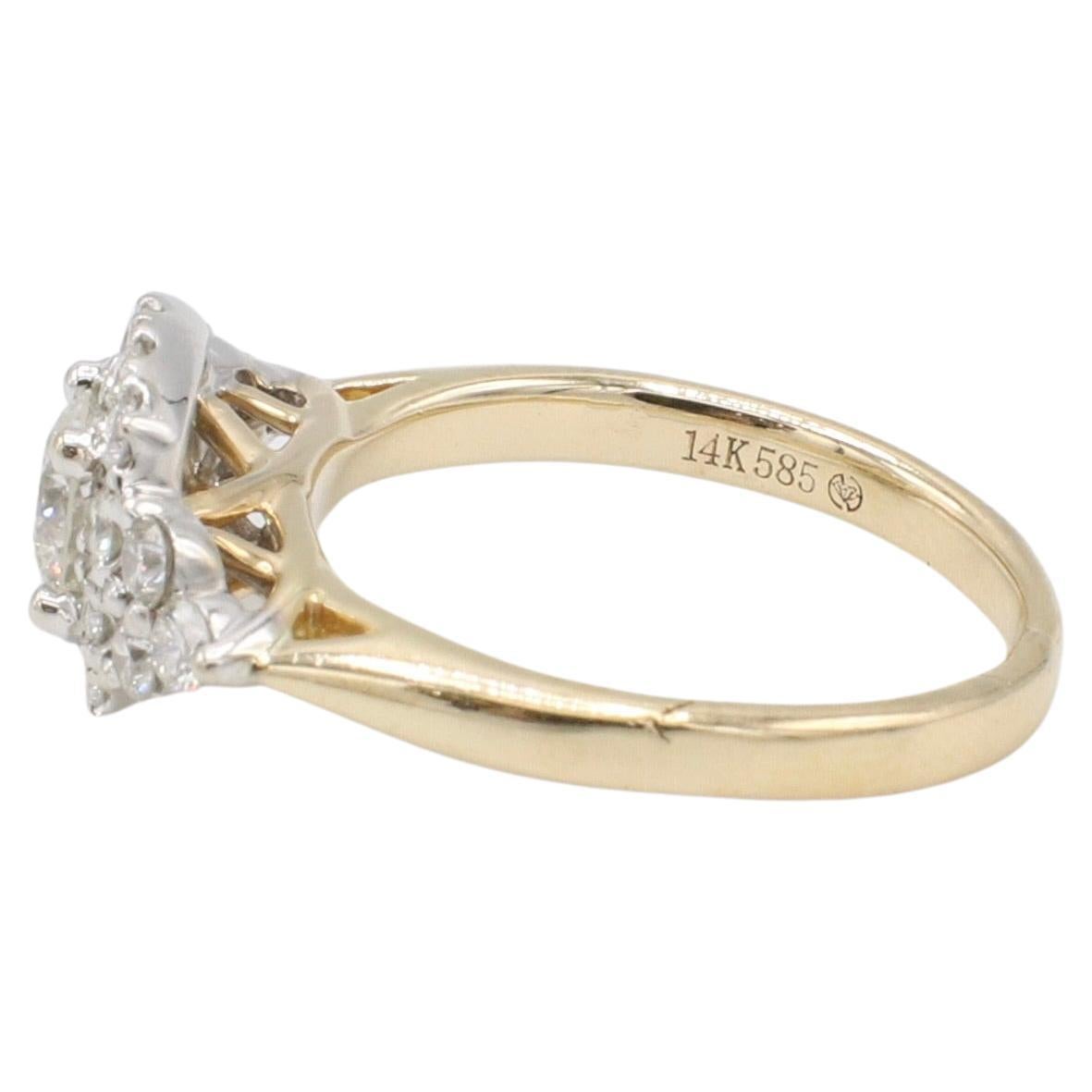 Modern 14 Karat Yellow Gold Natural Round Diamond Halo Engagement Ring For Sale