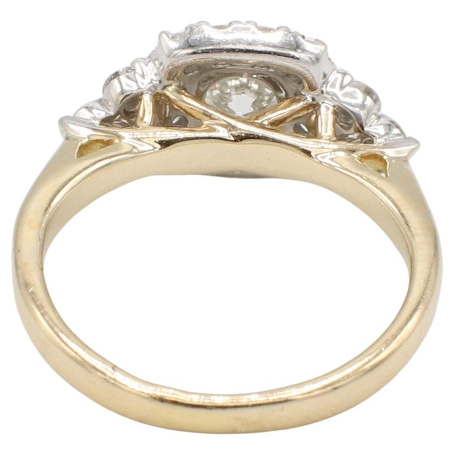 Round Cut 14 Karat Yellow Gold Natural Round Diamond Halo Engagement Ring For Sale
