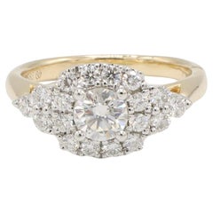 14 Karat Yellow Gold Natural Round Diamond Halo Engagement Ring 