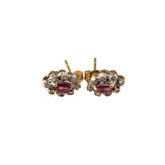 14 Karat Yellow Gold Natural Ruby and Diamond Stud Earrings #19057