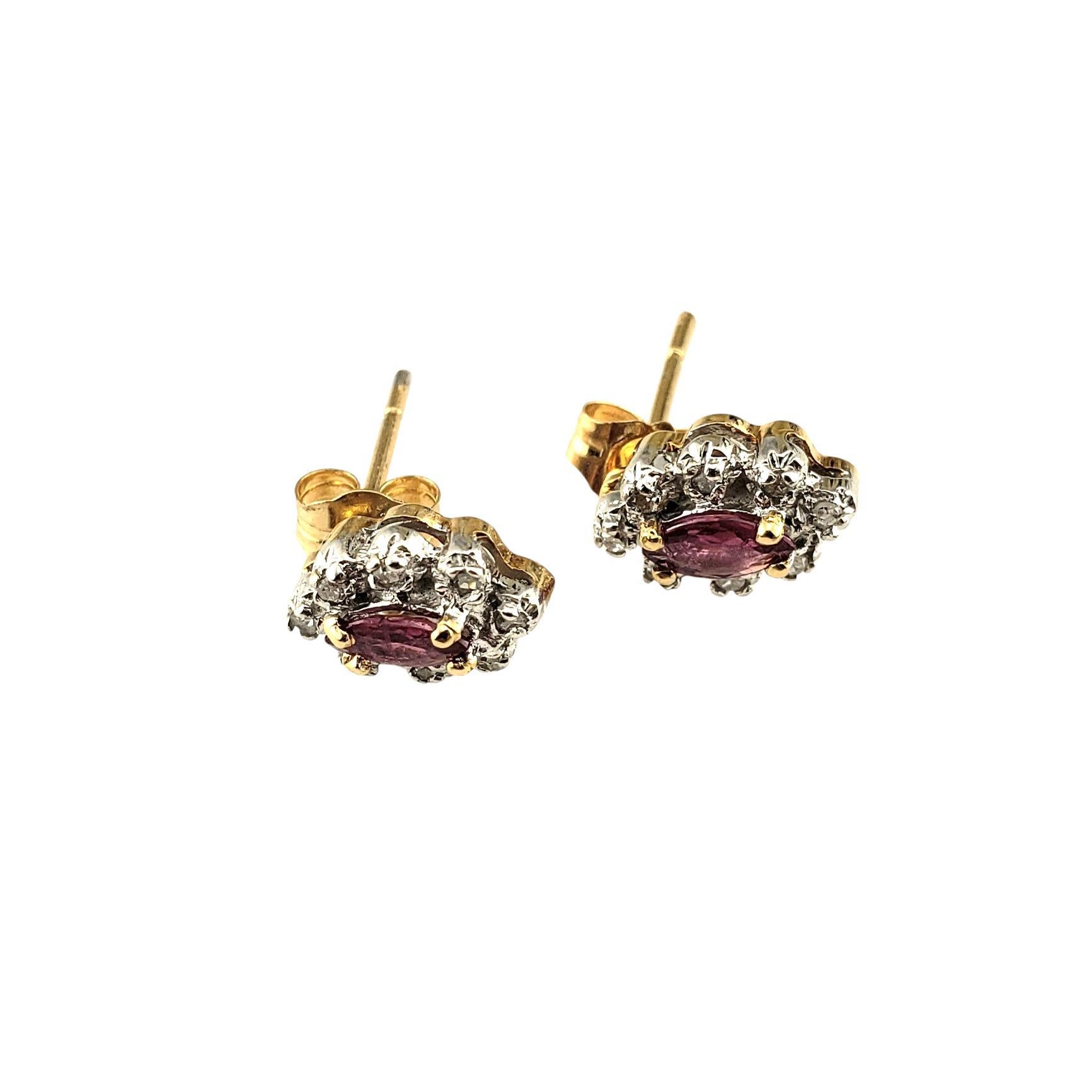 Marquise Cut 14 Karat Yellow Gold Natural Ruby and Diamond Stud Earrings #19057
