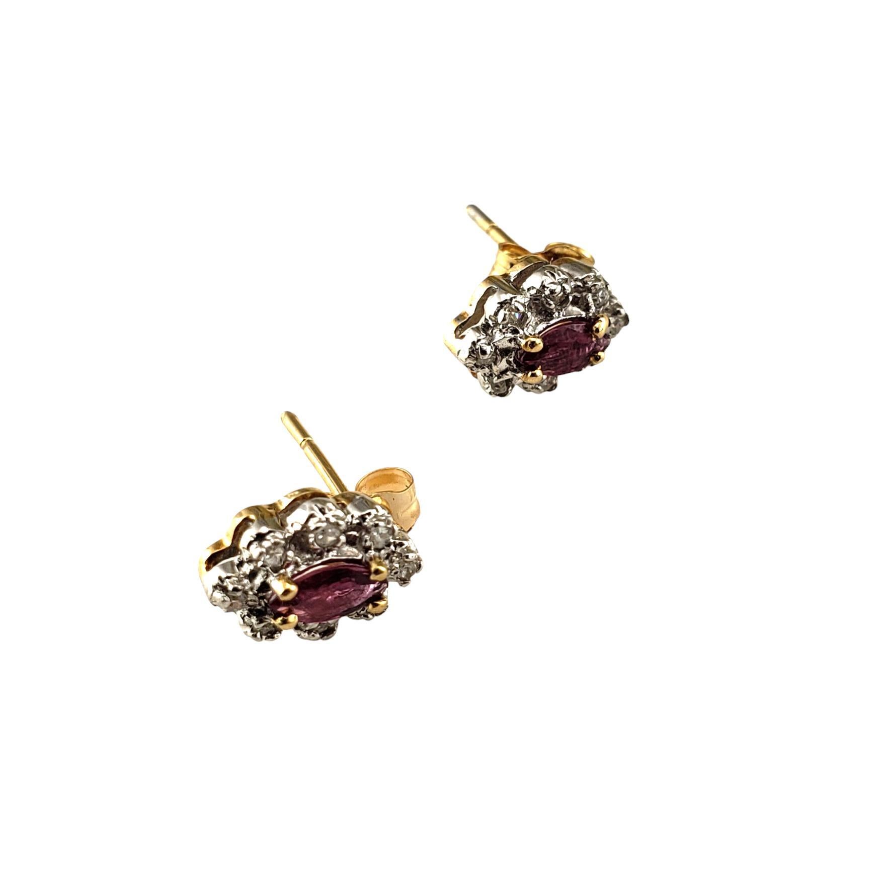 14 Karat Yellow Gold Natural Ruby and Diamond Stud Earrings #19057 In Good Condition In Washington Depot, CT