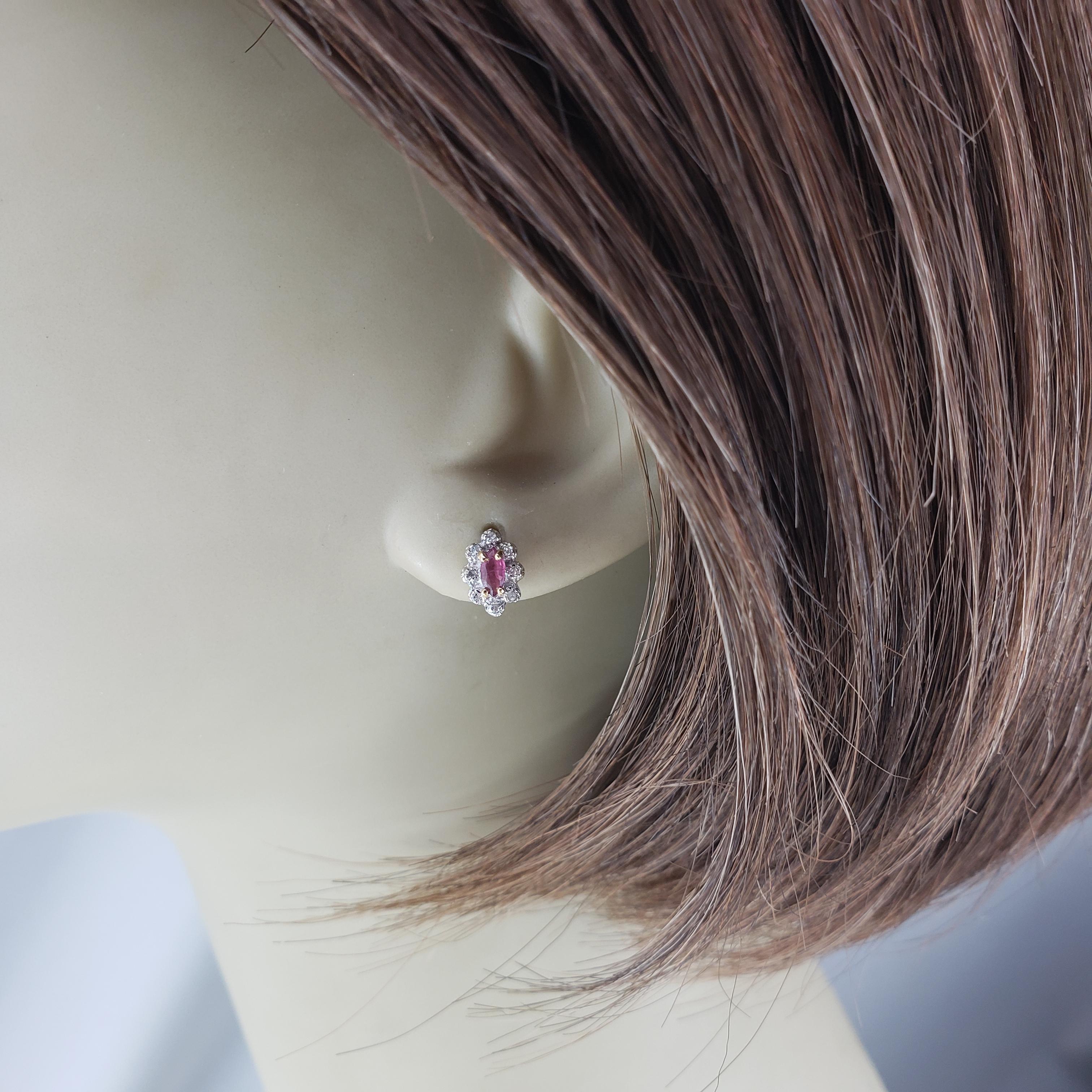 14 Karat Yellow Gold Natural Ruby and Diamond Stud Earrings #19057 2